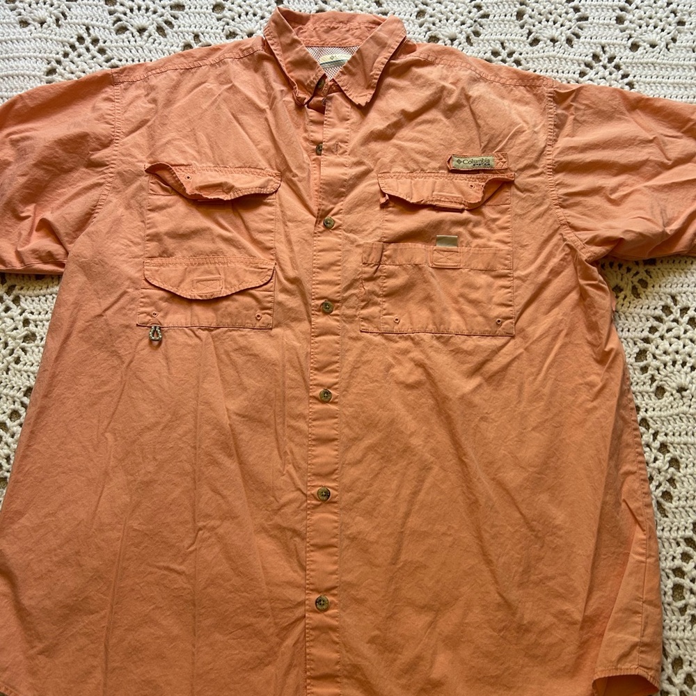Columbia PFG Shirt Mens L Peach Button Up Short Sleeve Fishing Outdoor - Picture 3 of 10